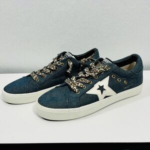 Vintage Havana Navy Denim Sneakers with White Star and Leopard Laces